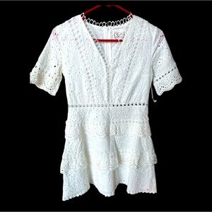 Anthropologie Sunday mi Amor dress White Cotton Romantic Eyelet Lace Small NWT